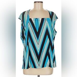 Kasper Stretch Chevron Striped Blue and Black Pullover Women's Plus Top 1X
